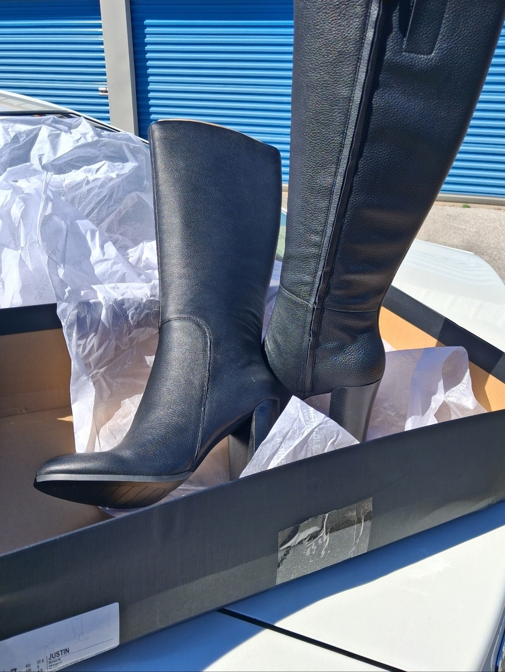 Justin Boots Black Over-the-Knee Leather Boots with Block Heel